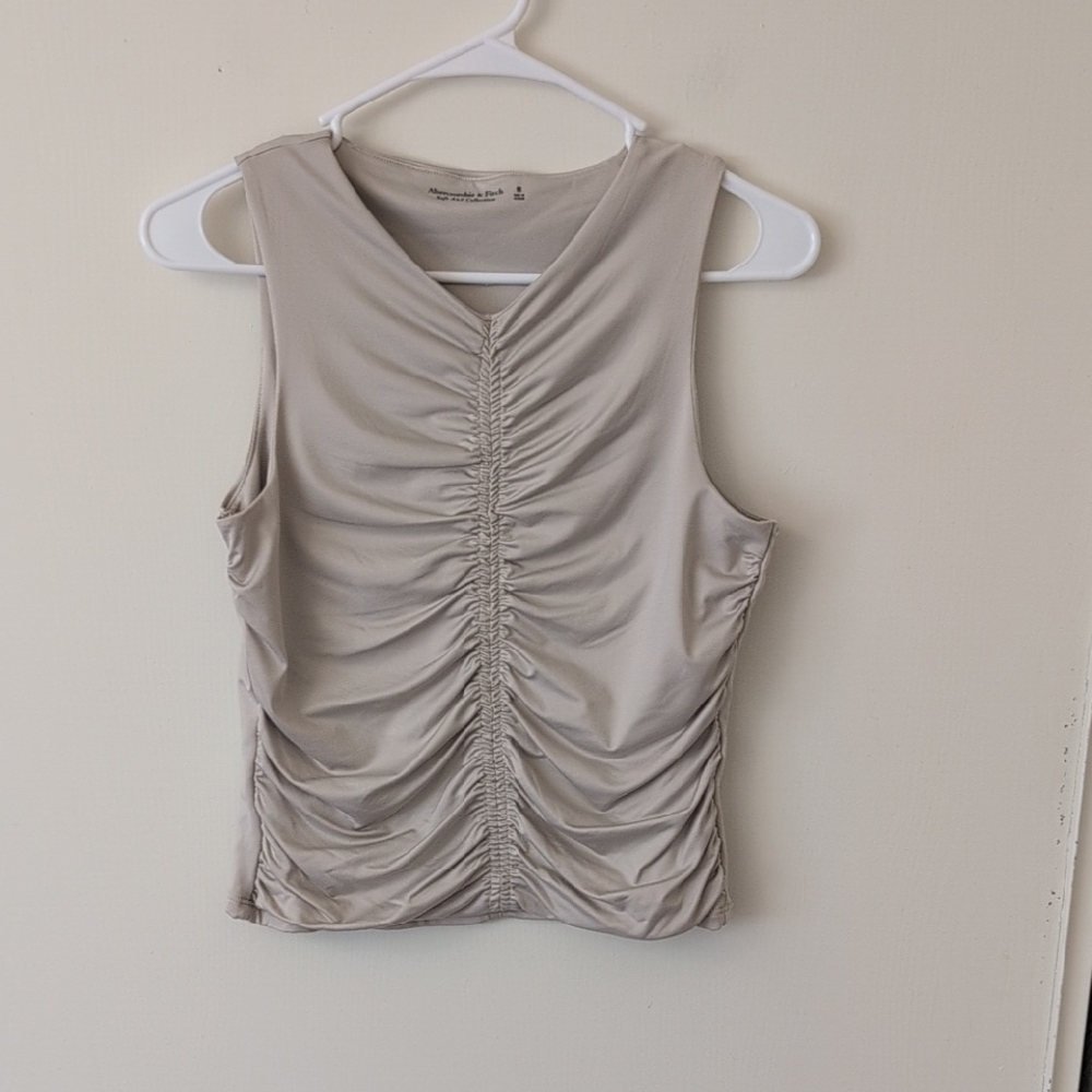 Abercrombie & Fitch Womens Medium Soft Collection Beige Ruched Sleeveless Top